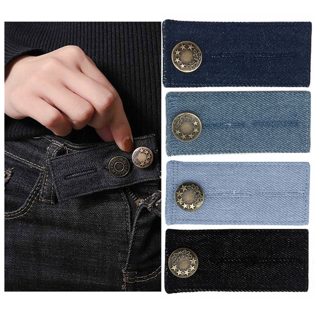 4 pcs Denim Waist Extender Button for Jeans and Skirt Comfy Metal Buttons  Elastic Adjustment Waist